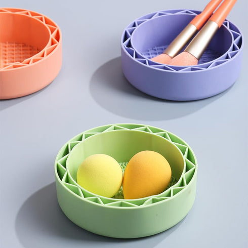 Makeup Brush Cleaner, Sillicon Brushes Cleaning Mat Brush Holder Bowl Prtable Cleaning Tool (Purple)...