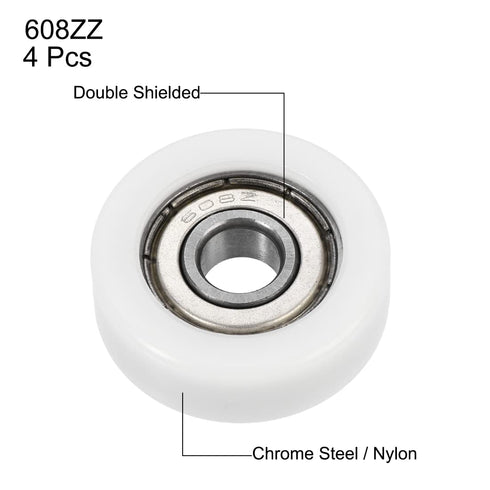 uxcell 608ZZ Ball Bearing Guide Pulley Roller Round Wheel 8x30x10mm Double Metal Shielded (GCr15) Chrome Steel Bearings 4pcs...