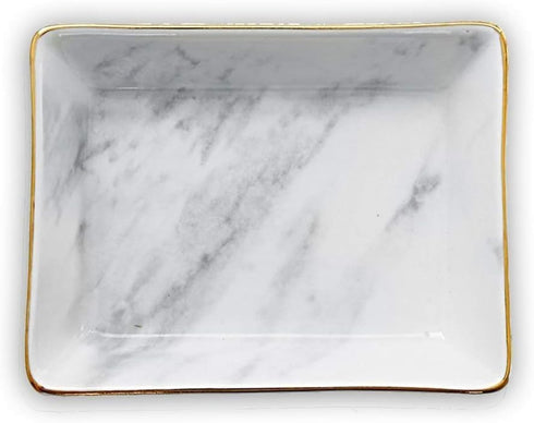 Marble Ceramic Jewelry Tray Ring Dish Ring Holder Display Organizer with Golden Edged Wedding Valentine's Day Housewarming Gift...