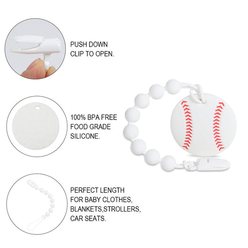 Baby Sports Ball Teething Toys,Food Grade Silicone Teether with One-piece Pacifier Clip Holder,Shower Gift,Teething Pain Relief for 3 Months+ Boy ...
