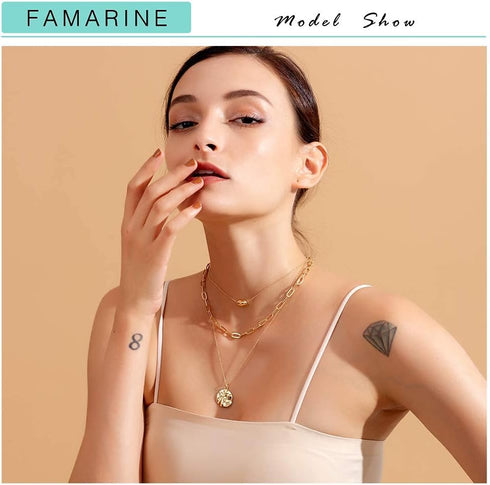 FAMARINE 18K Gold Plated Layered Necklaces Set,3 Layers Gold Chain Pendant Layering Necklace (Seperable) for Women Birthday Christmas Gifts...