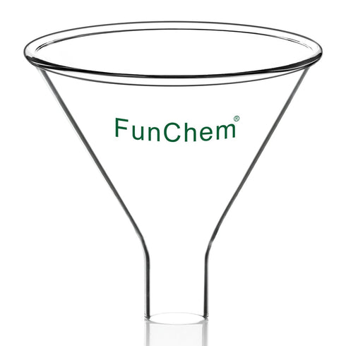Glass Powder Funnel, Short Stem Funnel with Heavy Wall Borosilicate Glass and a Top Diameter of 100 mm...