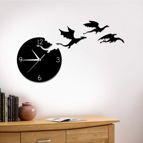 The Geeky Days Magic Flying Angry Fantasy Dragon Wall Clock Abstract Gothic Fairytale Dragon Wall Art Quartz Analog Quiet Decorative Wall Watch...
