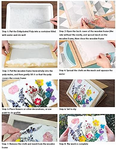 Cayway 8 Pack Dried Flower Paper Craft Set Include 5 x 7 Inch Wooden Paper Making Mold Frame, Dried Flowers, Replace Mesh Cloth...