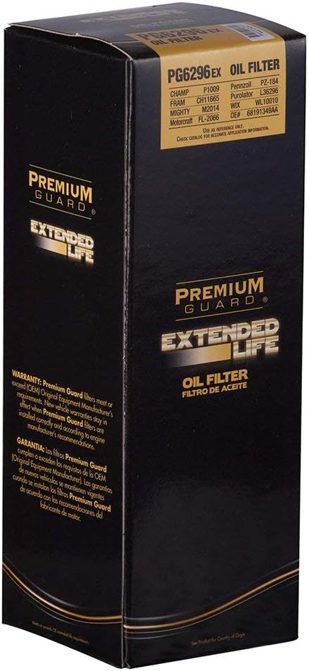 PG6296EX Extended Life Oil Filter up to 10,000 Miles | Fits 2023-14 various models of Jeep, Dodge, Chrysler, Ram, Volkswagen...