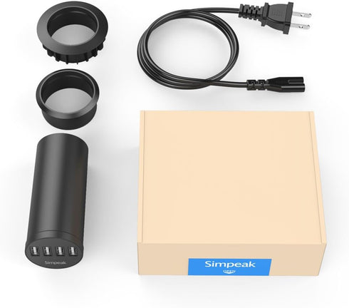 Simpeak 30W 4-Port USB Desk Charger Desktop Charging Station Mounts on The 2.0"/2.4" Grommet Hole with Power Cable (Match 2pcs Grommet),C51 Black...