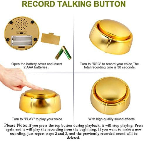Neutral Recordable Sound Button –Record Talking Button - Record & Playback Your Own Message - 30 Second Recording Button (Golden)...