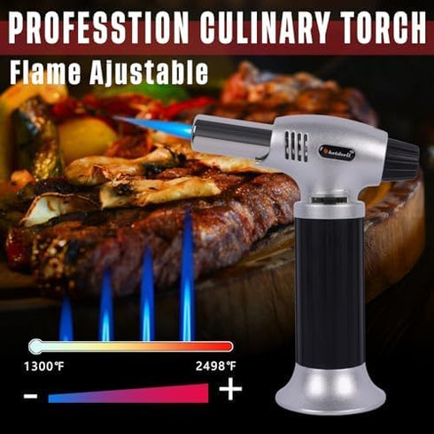 Butane Torch 10g Refillable Cooking Kitchen Torch Lighter Fit Butane Tanks Blow Torch with Safety Lock & Adjustable Flame for DIY Creme Brulee,Des...