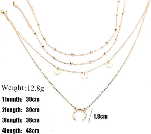 Doubnine Double Strand Necklaces Layering Horn Moon Disk Pendant 3 Way Choker Gold Sequins Chic Jewelry Accessories for Women Set of 3...