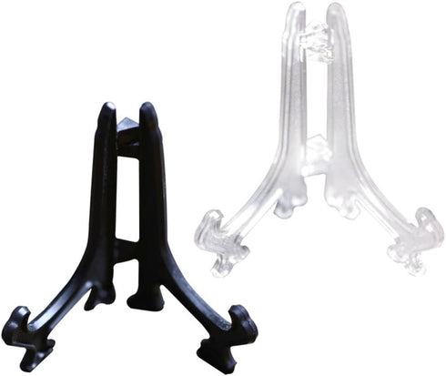 SK 3" High Black Plastic Display Stands Plate Holders to Display Pictures, Cookie, Placecards, Pack of 12 Easels (Black)...