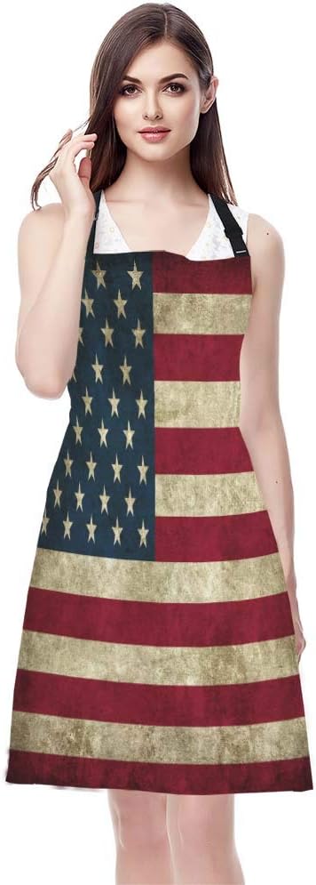 WONDERTIFY Rustic Usa Flag Vintage American Patriotic Us Flgas Apron, Bib Apron with Adjustable Neck for Men Women,Suitable for Home Kitchen Cooki...