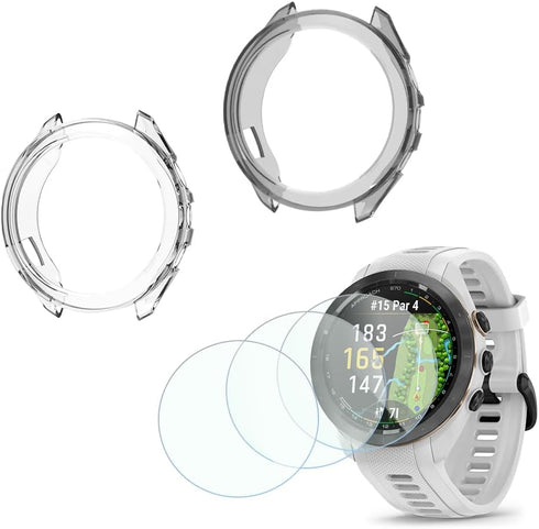Screen Protector Compatible for Garmin Approach s70 42mm Smartwatch TPU Soft Frame Cover Case and Tempered Glass Protective Film (Pack of 3+2)...