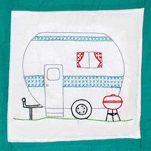 Jack Dempsey Needle Art Campers Hand Embroidery, 9" x 9", White......