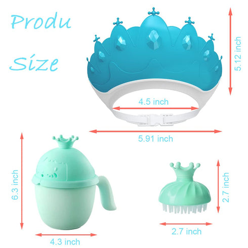 Baby Shower Cap Shield, Baby bath set shower cap/water cup/massage brush,Visor Hat for Eye and Ear Protection for 0-9 Years Old Children,Cute Crow...