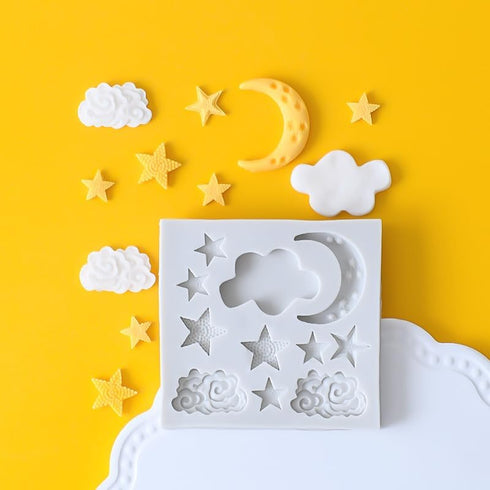 1Pc Star Moon Clouds Shaped Silicone Fondant Molds, Candy Chocolate Molds for DIY Cake Fondant Cookie Cloud Fondant Mold Moon For Candy Baking Sug...