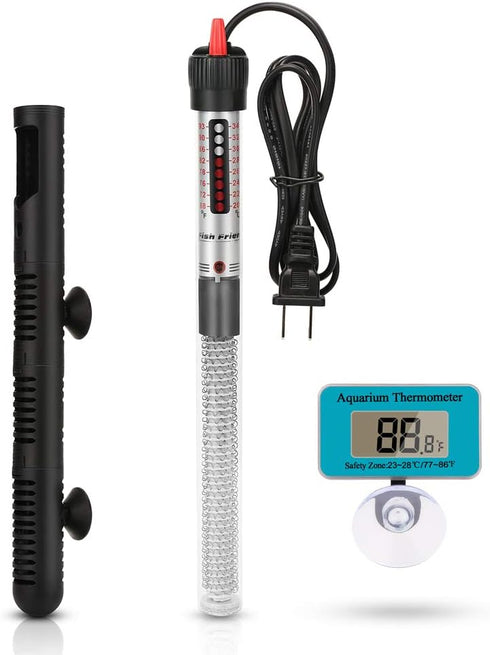 Aquarium Heater 300 Watt Submersible Fish Tank Heater Adjustable Temperature with Diving Thermometer and Protective Case Suction Cup...