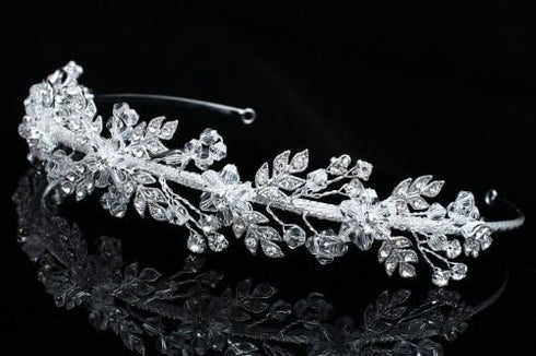 Handmade Flower Leaf Crystal Headband Bridal Wedding Tiara...