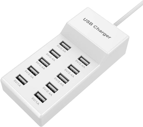 10-Port USB Wall Charger Station with Rapid Charging Auto Detect Technology Safety Guaranteed Family-Sized USB Ports for Multiple Devices Smart Ph...