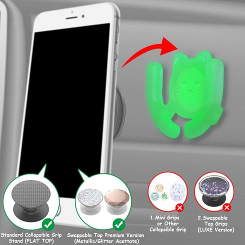 Multi-Surface Holder Car Mount 1 Pack Compatible for Popsocket Grip, Glow in Dark, Holder for Pop Mount Device Support Accessory Home Office Desk ...