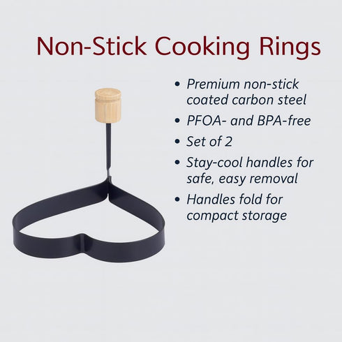 HIC Non-Stick Fried and Poached Egg and Pancake Cooking Rings, Heart Shaped, Nonstick, PFOA and BPA Free, 4.625-Inches x 4.25-Inches, Set of 2...