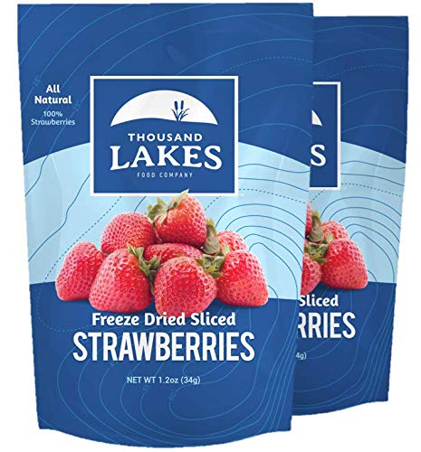 Thousand Lakes Freeze Dried Fruit - Strawberries 2-pack 1.2 ounces (2.4 ounces total) | No Sugar Added | 100% Sliced Strawberries...