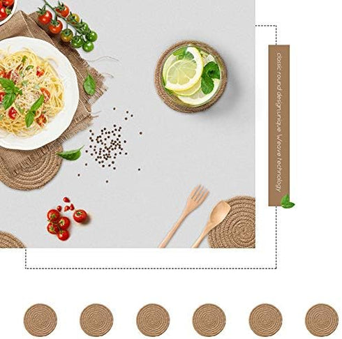 Gracelife 6pcs Cup Mat Pure Cotton Thread Weave Round Drink Hot Pads Mats Set Absorbent Scald-proof Drink Coasters (Jute color)...