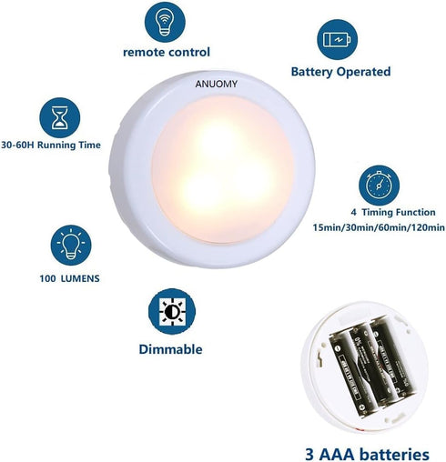 E12 Battery Operated Light Bulb,Screw in Puck Lights with Remote,Battery Powered LED Light Bulbs Small Puck Light for Not Electricity Wall Sconce ...