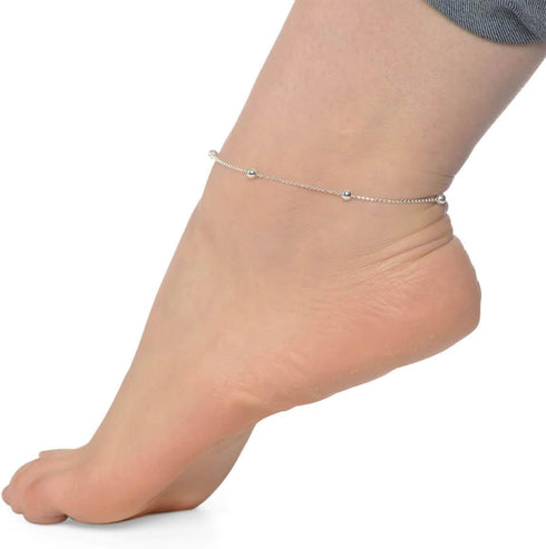 SHOP LC DELIVERING JOY 925 Sterling Silver Ankle Bracelet for Women Charm Chain Adjustable Station Anklet 10" Birthday Gifts for Women...