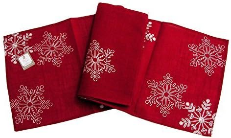 SARO LIFESTYLE 70196 1-Piece Snow Crystal Runner Oblong Tablecloth, 16 by 70-Inch, Red...