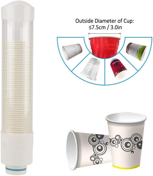 60-80 Cups Paper Plastic Cup Dispenser One Touch Button Cup Holder ((White))...