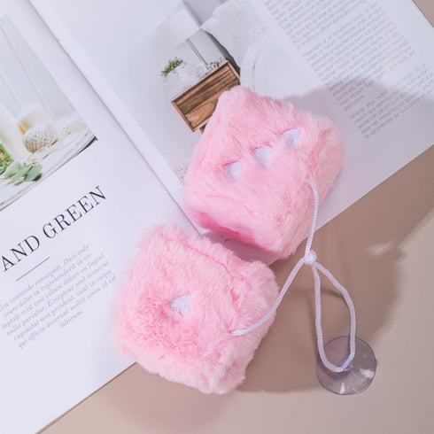 Heart Embroidered Baby Pink Fuzzy Plush Dice - 3-Inch Decorative Car Mirror Hanging Ornaments, Soft Foam, Easy Install, Great Gift Idea (Baby Pink...