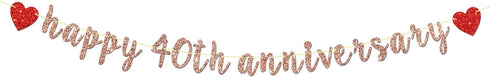 Rose Gold Happy 40th Anniversary Banner - for 40th Wedding Anniversary/Forty AF Party / 40th Birthday Party Decorations...