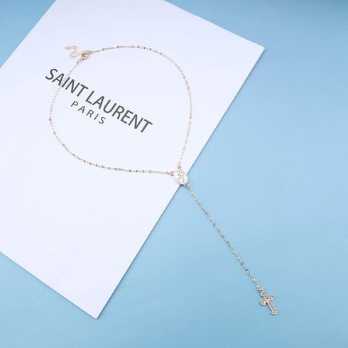 Bohemia Cross Lariat Necklace Chain Cross Long Y Drop Necklace Chain Gold Virgin Mary Pendant Necklace Faith Cross Y Necklace Chain Jewelry for Wo...
