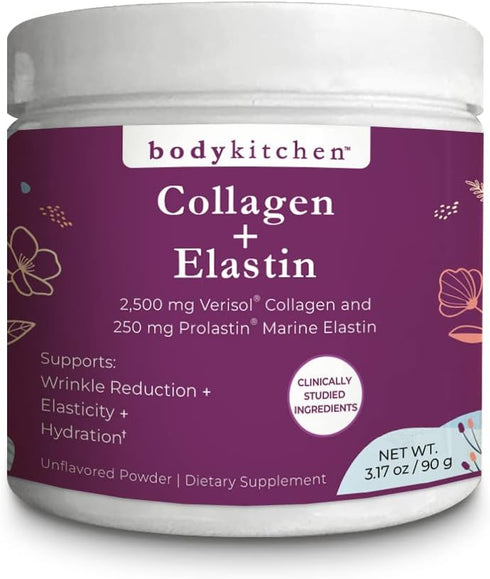 Body Kitchen Collagen and 250 mg Elastin Supplement to Aid Signs of Aging, Support Skin Health & Elasticity, Fewer Wrinkles, Unflavored Powder, Ta...