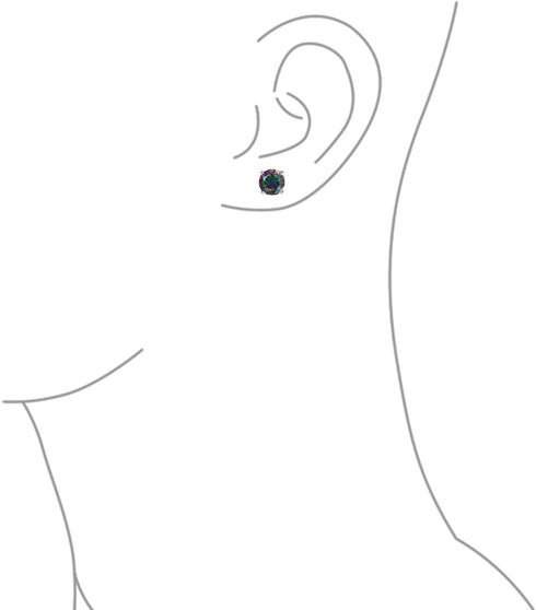 Unisex Black Mystic Rainbow Color-Changing Cubic Zirconia Solitaire AAA CZ Stud Earrings For Women .925 Sterling Silver - Round or Square Princess...