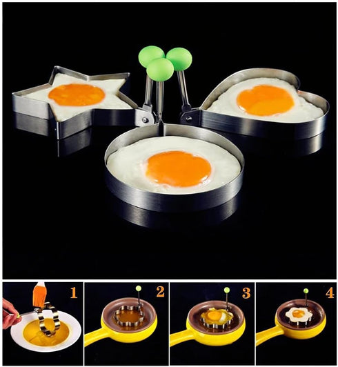 Fried Egg Mold Ring Set of 10 - Stainless Steel Non-Stick Egg Shaper Ring...