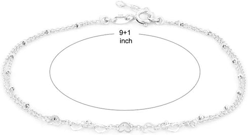 Sterling Silver Jewelry - Rhodium Plated with 925 Stamp - Interlinked Heart theme Anklet - Elegant handcrafted Double layered Chain Anklet for Wom...