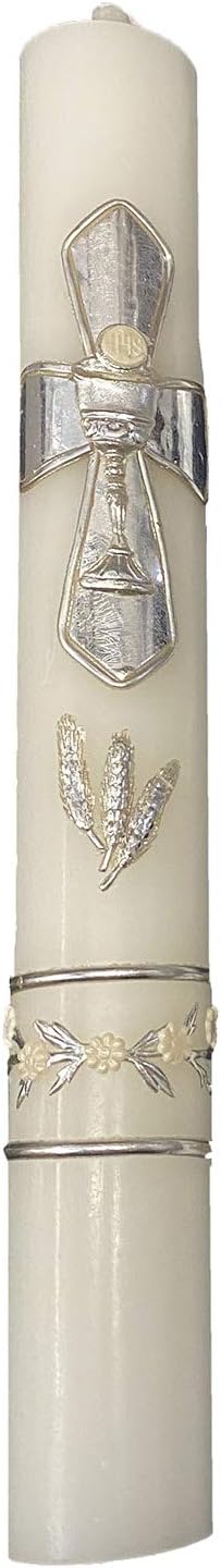 Lito First Communion Candle Set for Boys - White Silver Cross Candle Set Kit for Holy 1st Communion - (English)...