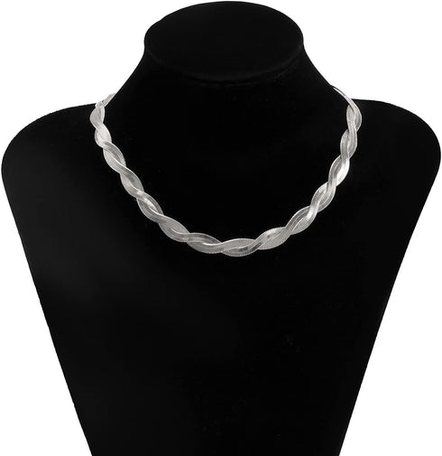Double Layer Cross Twisted Snake Chain Choker Necklace for Women Sexy flat Herringbone Clavicle Link Necklaces Jewelry...