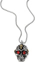 COOLSTEELANDBEYOND Vintage Steel Silver Gold Sugar Skull Pendant Necklace Mens with Red Cubic Zirconia, 23.6 in Chain...