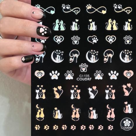 9 Sheet Valentine's Day Heart Nail Art Stickers Decals, 3D Laser Heart Rose Cat Letter Nail Stickers for Nail Art, Romantic Cute Nails Adhesive Ma...