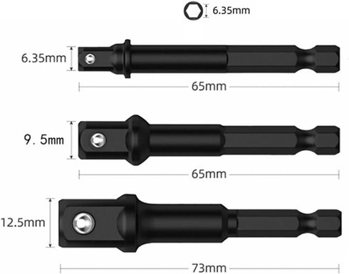 Impact Grade Socket Adapter Set - 6 Pack 3" Extension Bit With Holder, 1/4", 3/8", and 1/2" Drive, Adapt Your Power Drill To High Torque Impact Wr...