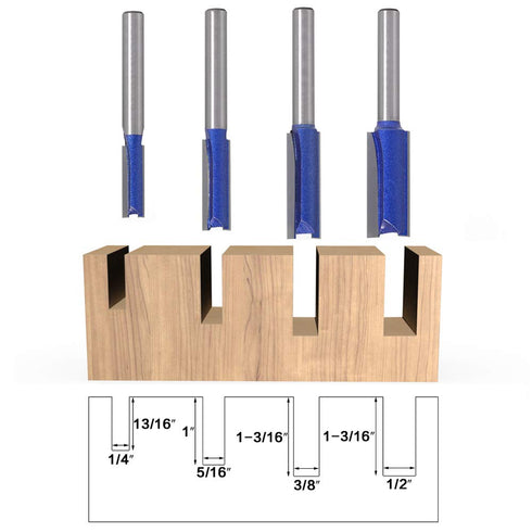 Yakamoz Industrial Grade 4Pcs 1/4" Shank Straight Dado Router Bit Set Double Flute Wood Milling Cutter Woodworking Tools, Cutting Diameter 1/4", 5...