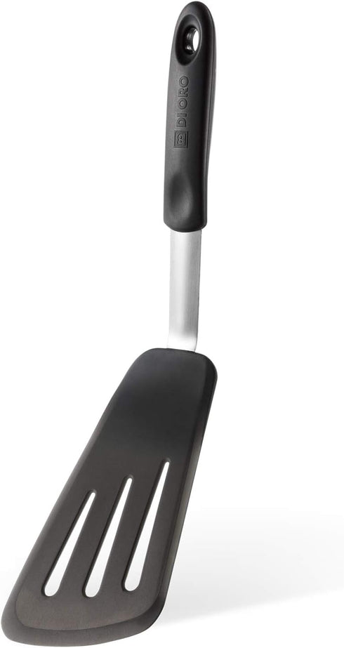DI ORO Silicone Fish Turner - Nonstick Cookware Spatula, 600F Heat-Resistant, BPA Free, Slotted, Non Stick Thin Egg Flipper (Black)...