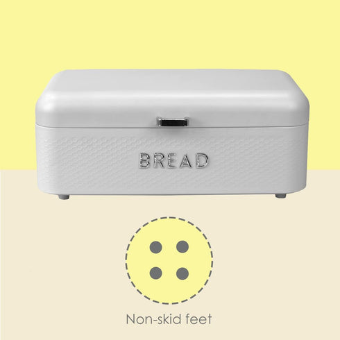 Home Basics Bread Box For Kitchen Countertop, Metal, (White), Vented With Hinge Top and Non-Skid Feet | Large Bread Box | Keeps Loaves, Bagels, Cr...