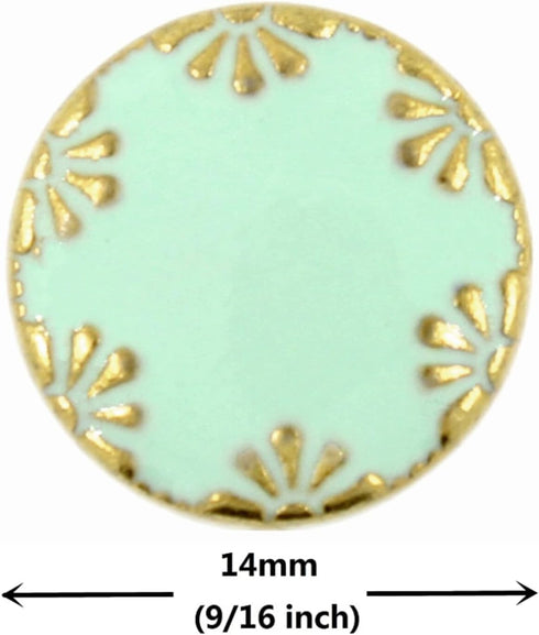 Bezelry 12 Pieces Gold Floret Flowers with Enamel Metal Shank Buttons. 14mm (9/16 inch) (Mint Green Enamel)...