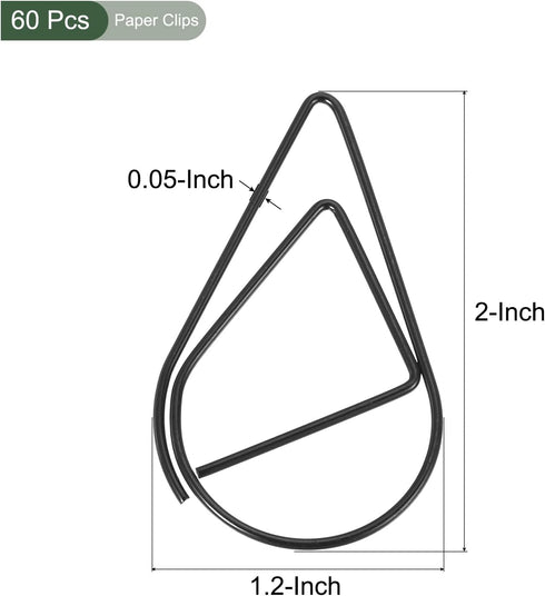 YOKIVE 60 Pcs Paper Clips, Drop-Shaped | Keep Desk Neat, Great for Art, Home, Daily Use (Black, 2-Inch)...