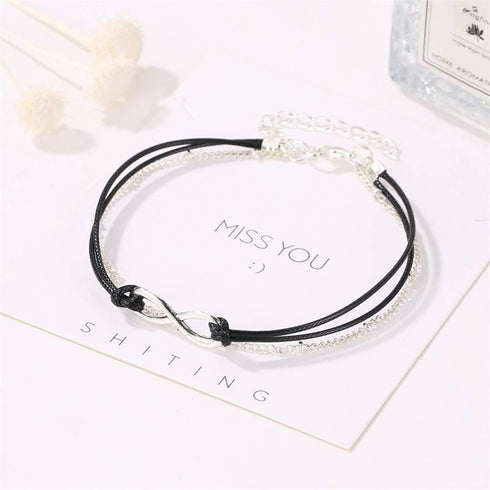 Bohemia Layered Black Leather Anklet Infinity Knot Charm Pendant Foot Chain Boho Beach Foot Jewelry for Women...