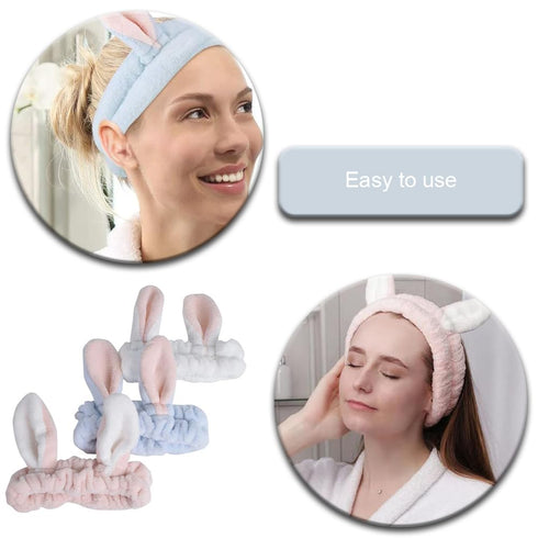 3 Pieces Cute Rabbit Ear Hairlace Soft Facial Headband Elastic Bunny Spa Skin Care Hairlace for Washing Face Beauty Skincare Shower...