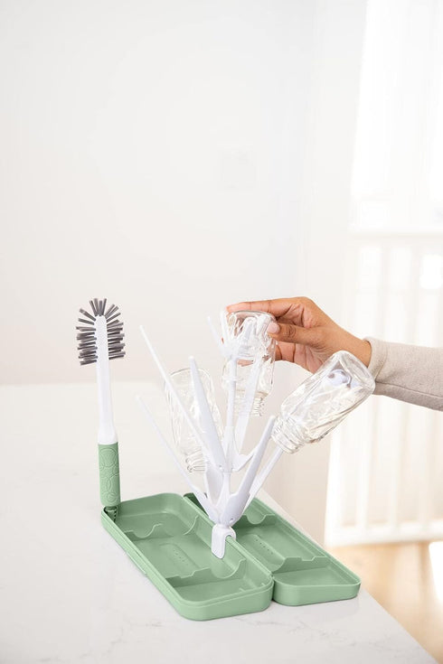 Ubbi On-The-Go Drying Rack and Brush Set, includes Travel Case and Bottle Brush for Compact Storage, Holds Up to 8 Bottles, Baby Travel Accessorie...
